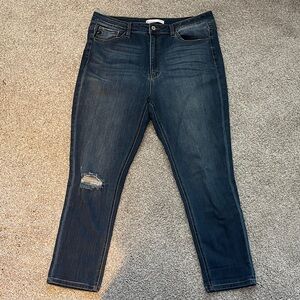 Maurices Dark Blue Ankle Jeans with Rip Detail